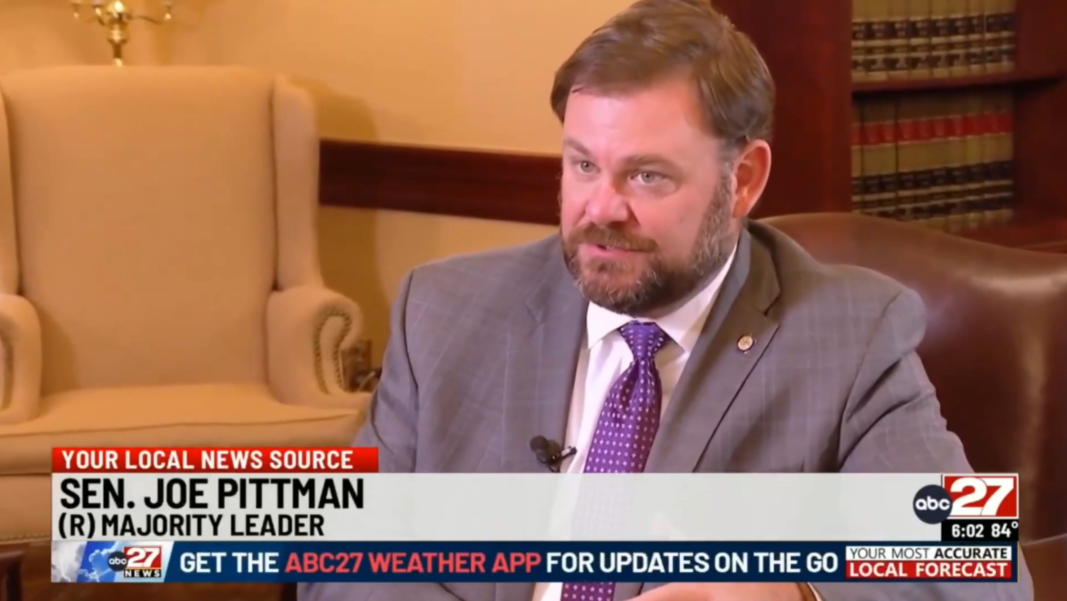 Screenshot of Sen. Pittman during his interview with ABC27.